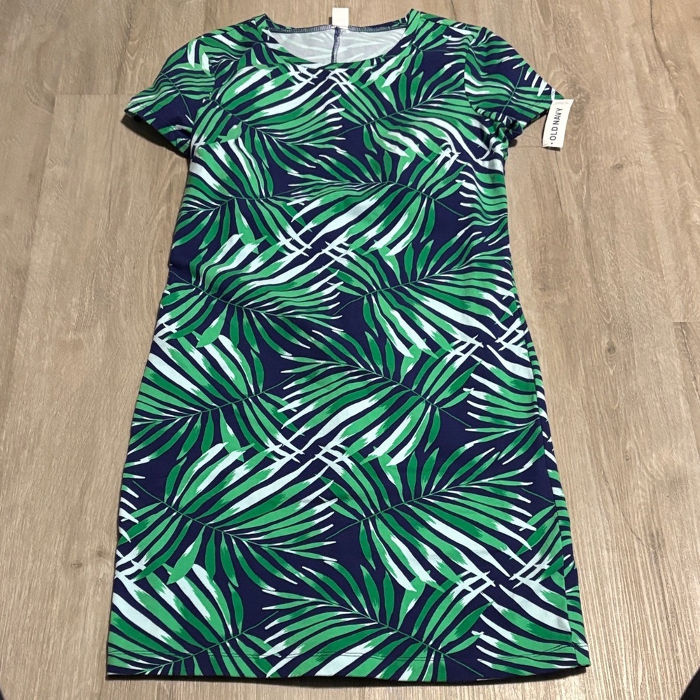 Old Navy Green and Blue Leaf Print Mini Dress